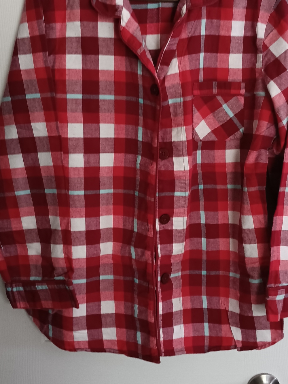 Red White Plaid Button-Up Ladies Pajamas
